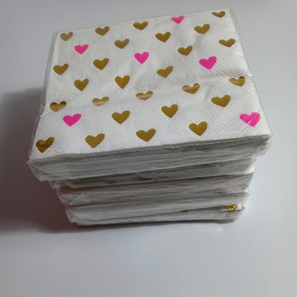 Pink & Gold Foil Hearts Beverage Napkins 100 ct NIB - Picture 4 of 6